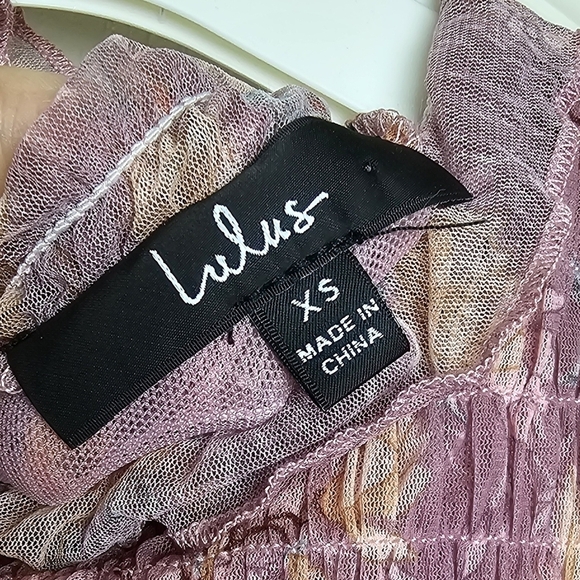Lulus Sophisticated Blossom Mauve Floral Mesh Smocked Mock Neck Top XS - Picture 7 of 11